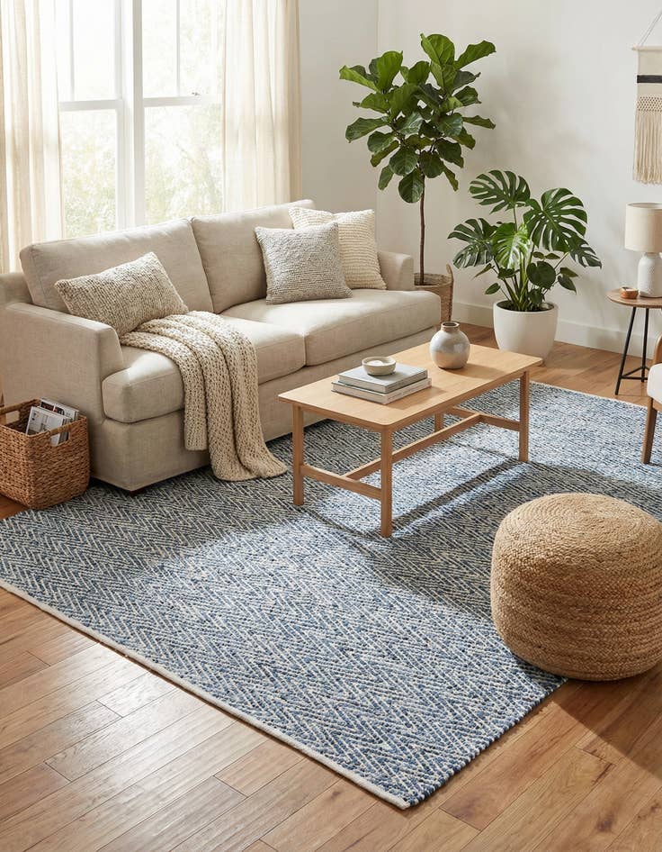 Detail image of  7' 1 x 10'  Hand Woven Chindi Chevron Rug