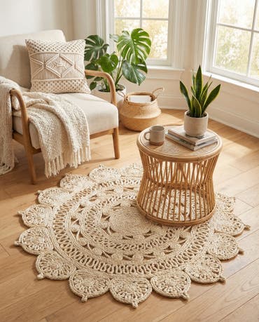  3' 1 x 3' 1  Hand Braided Jute Round Rug