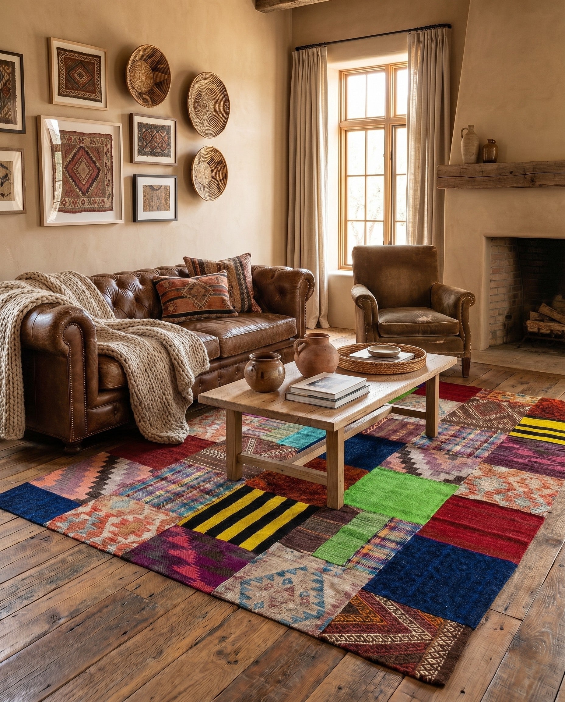 5' 7 x 7' 9 Hand Woven Kilim Patchwork Wool Rug