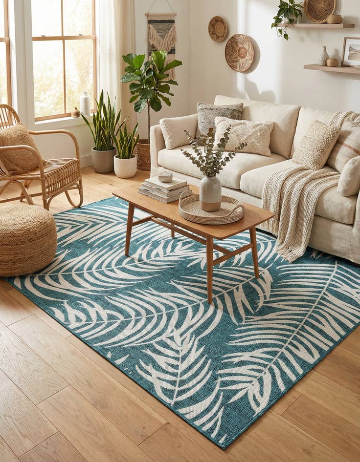 Detail image of 7' x 10'  Washable Botanical Indoor / Outdoor Rug