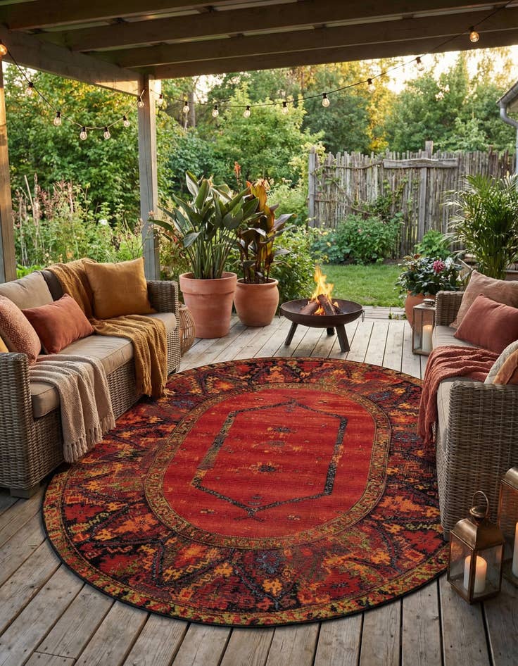 Detail image of 7' 10 x 10'  Washable Tribal Indoor / Outdoor Oval Rug
