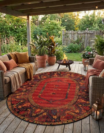 7' 10 x 10' Easy-Clean Tribal Indoor / Outdoor Oval Rug
