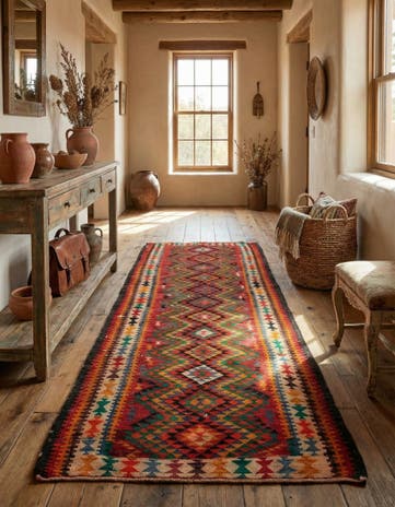 4' 5 x 8' 10 Hand Woven Kilim Fars Wool Runner Rug