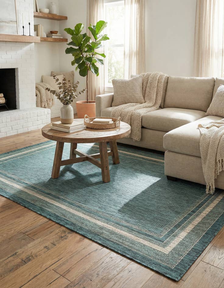 Detail image of 5' 3 x 8' Easy-Clean Border Indoor / Outdoor Rug