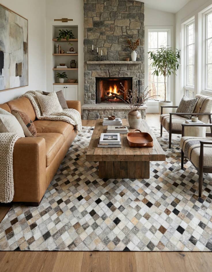 Detail image of 4' 7 x 6' 7 Cowhide Stocks Rug