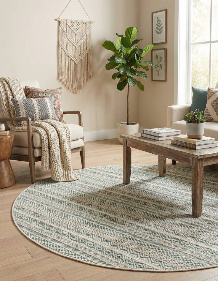 Detail image of 5' 3 x 5' 3  Washable Striped Indoor / Outdoor Round Rug