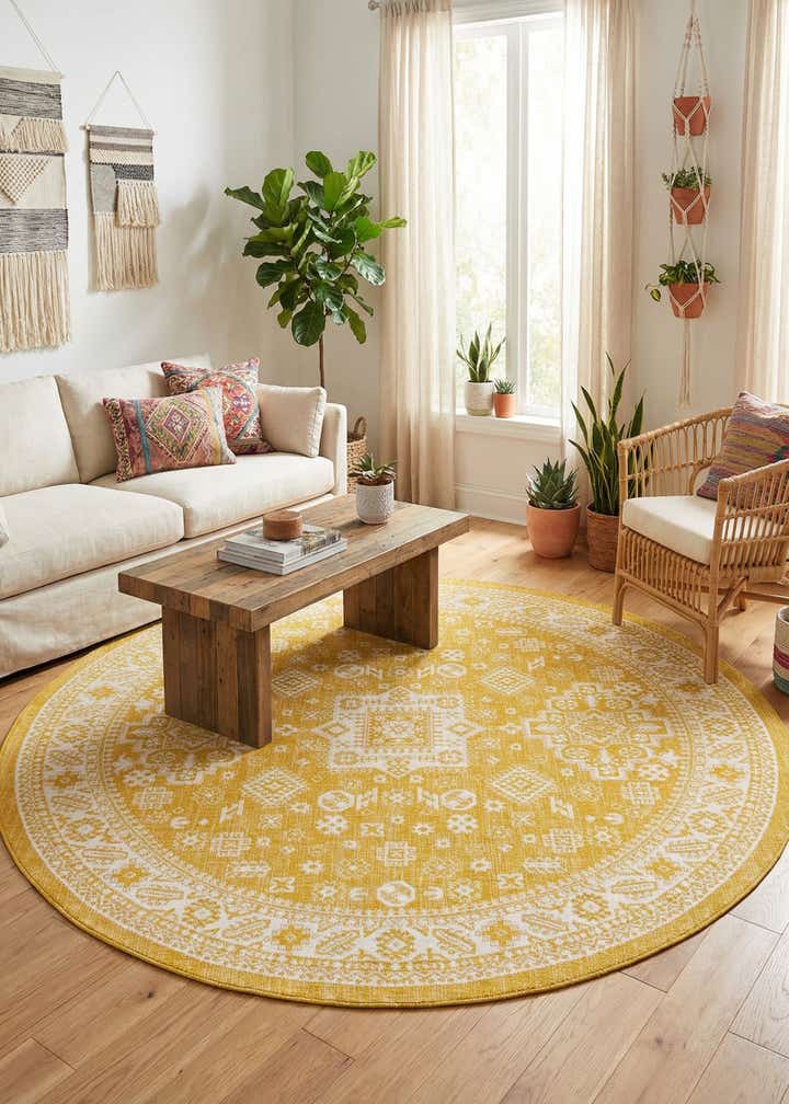 10' x 10' Easy-Clean Aztec Indoor / Outdoor Round Rug