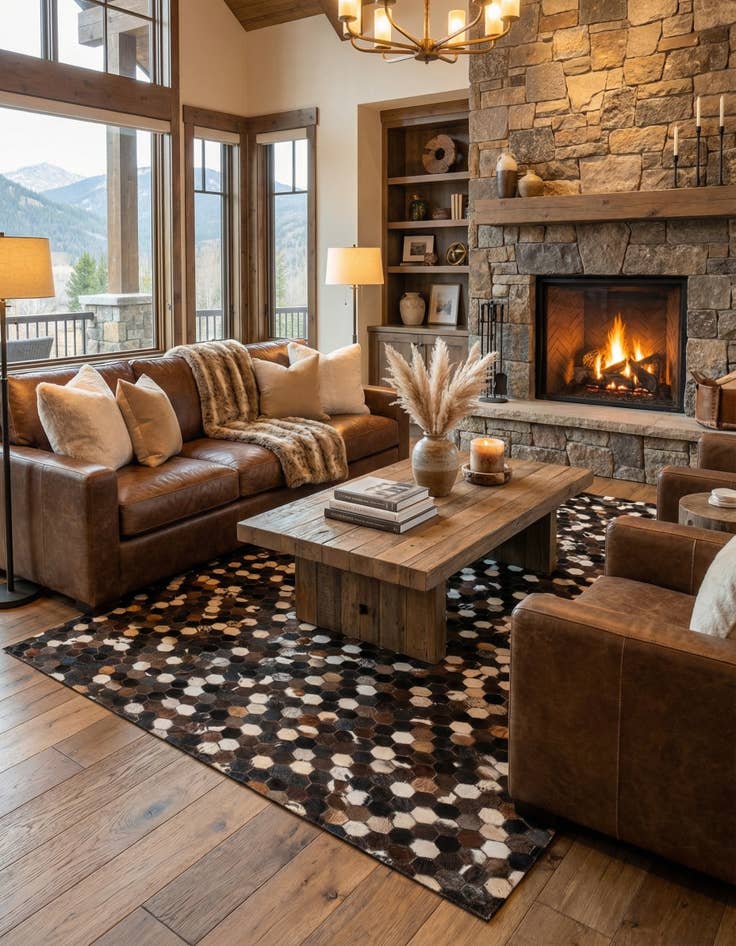 Detail image of 5' x 7' 10 Cowhide Leather Rug