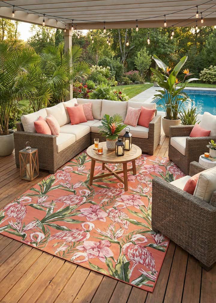 10' x 14' Easy-Clean Botanical Indoor / Outdoor Rug