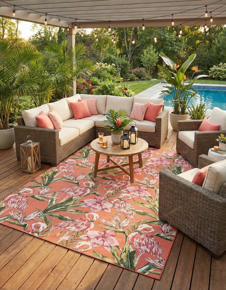 Detail image of 10' x 14' Easy-Clean Botanical Indoor / Outdoor Rug