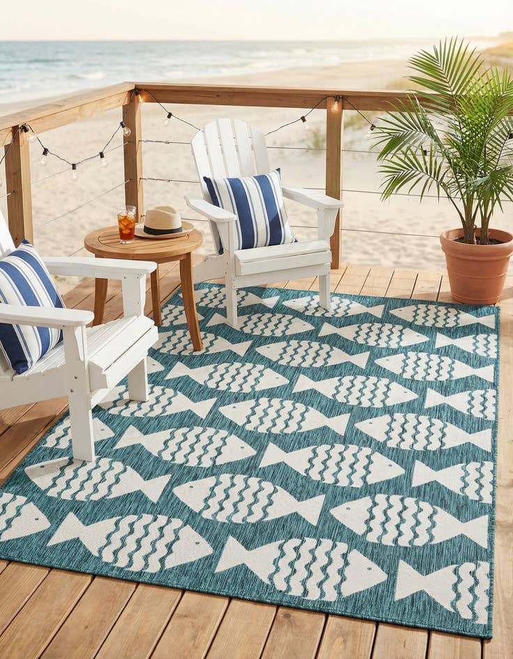 Detail image of  6' 1 x 9'  Washable Coastal Indoor / Outdoor Rug
