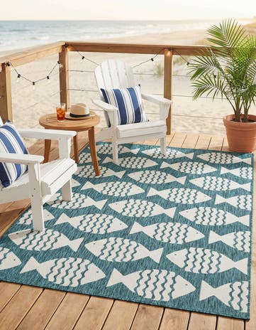 6' 1 x 9' Easy-Clean Coastal Indoor / Outdoor Rug