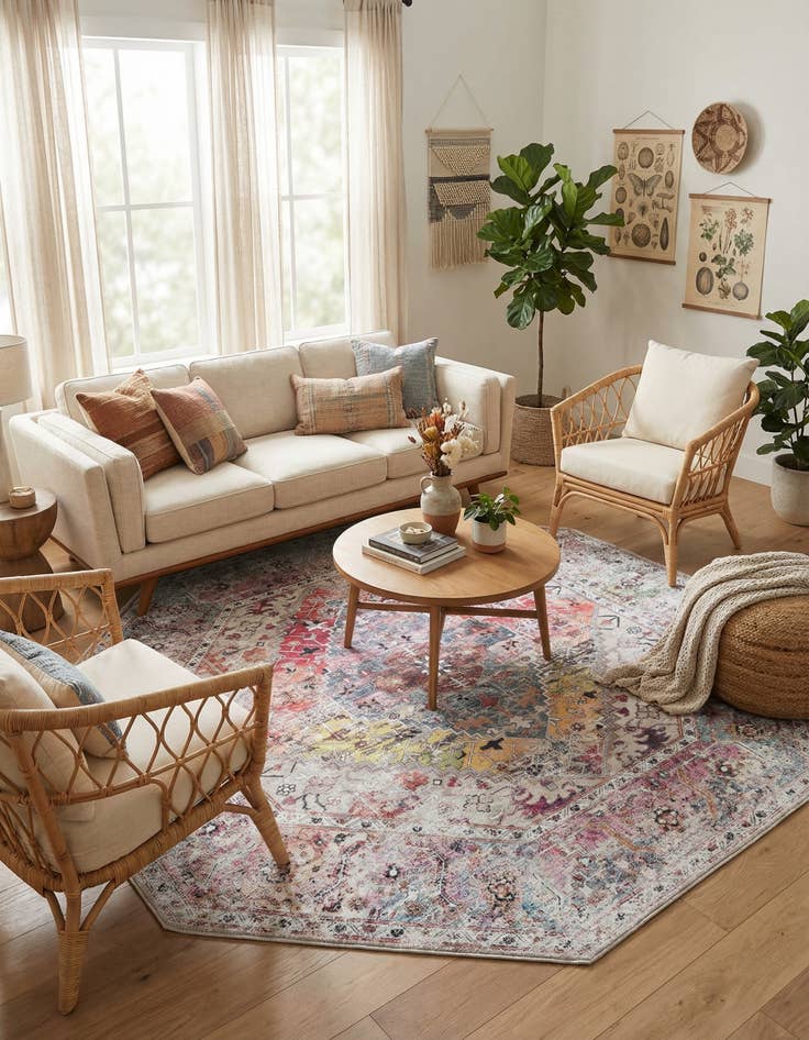 Detail image of 7' 10 x 7' 10  Washable Yara Octagon Rug