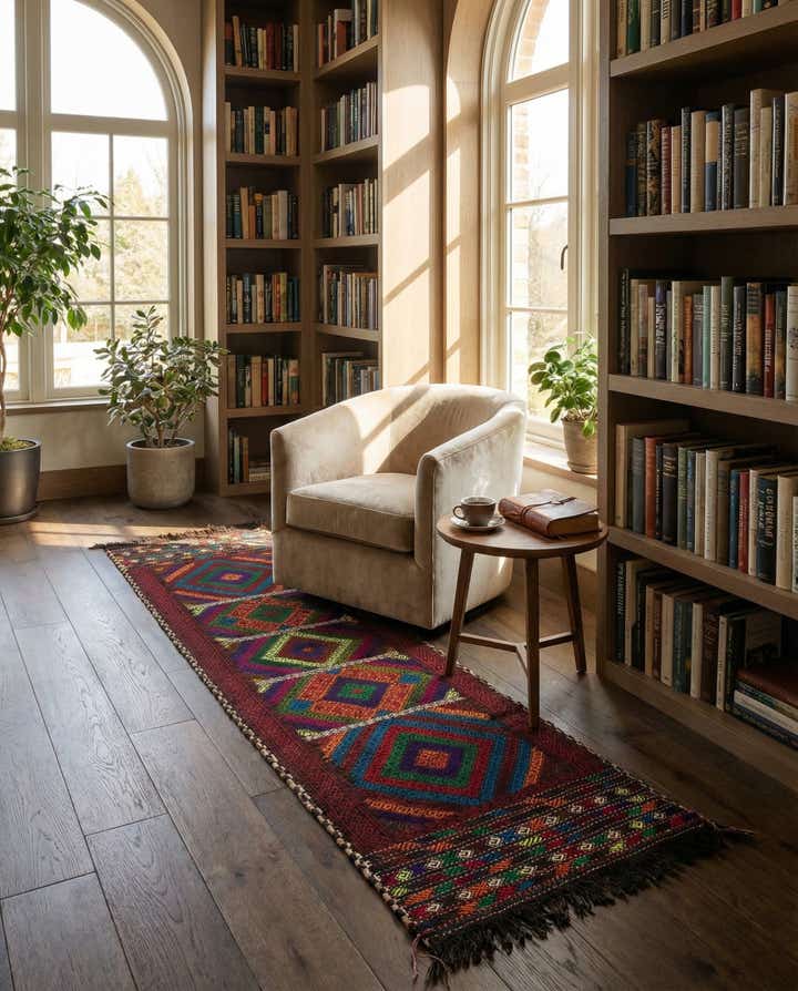 2' 8 x 7' 3 Hand Knotted Kilim Fars Persian Wool Runner Rug