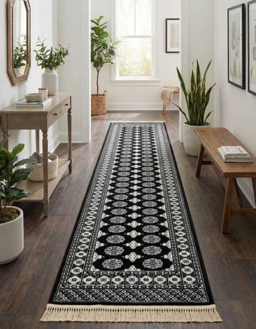 Black and White Bokhara Runner Rug