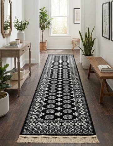 Black and White Bokhara Runner Rug