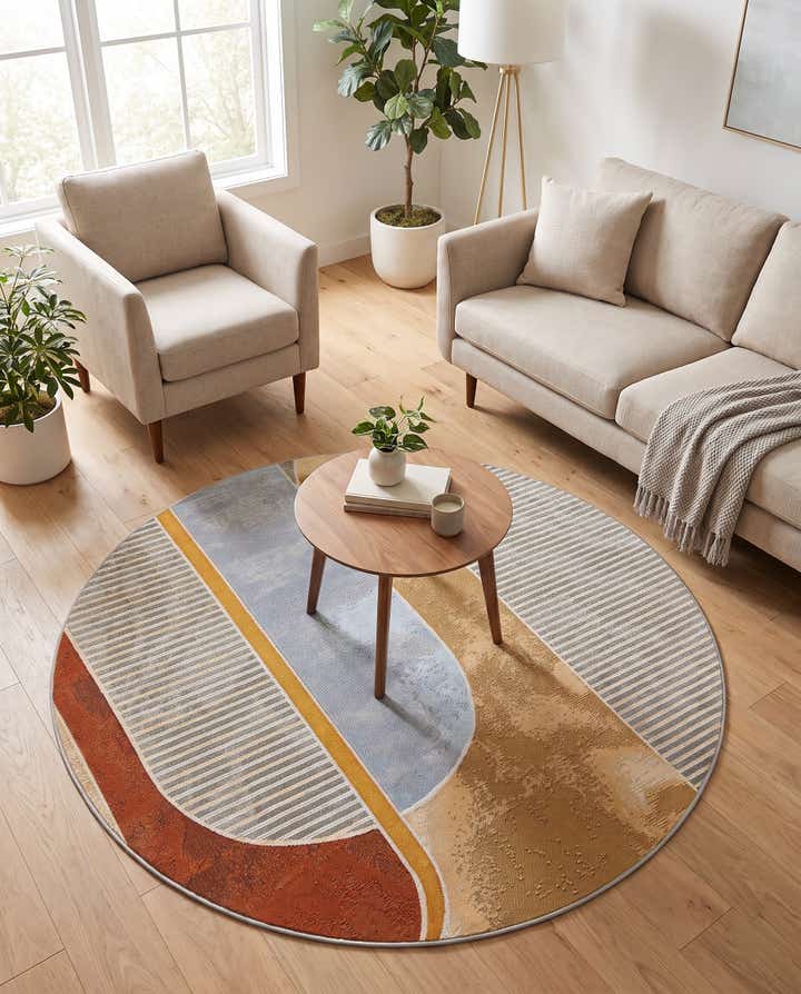 5' 3 x 5' 3 Easy-Clean Modern Indoor / Outdoor Round Rug