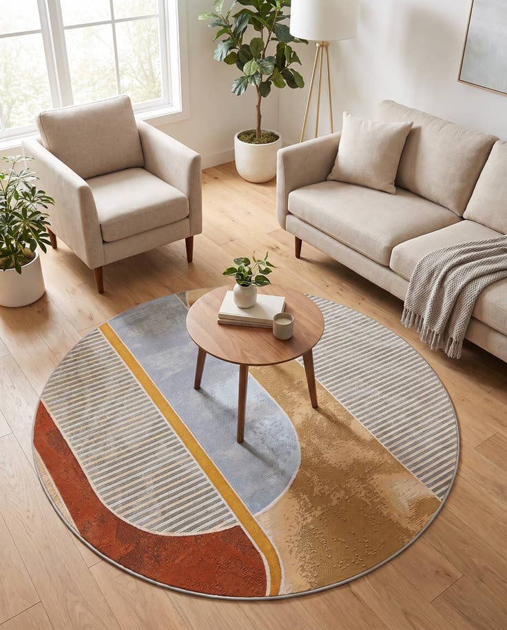 Detail image of 5' 3 x 5' 3 Easy-Clean Modern Indoor / Outdoor Round Rug