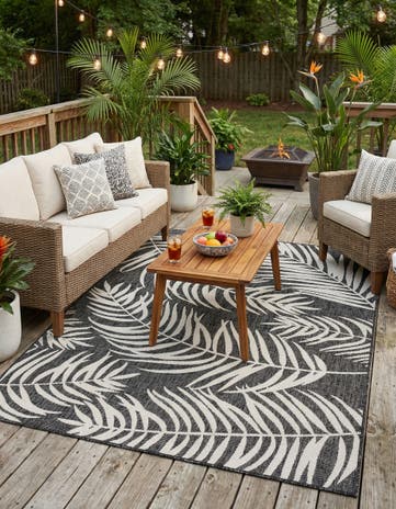 Charcoal Easy-Clean Botanical Indoor / Outdoor Rug