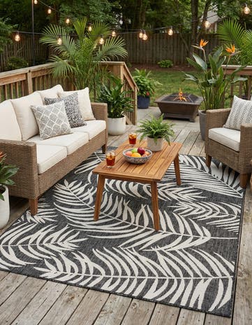 Charcoal Easy-Clean Botanical Indoor / Outdoor Rug