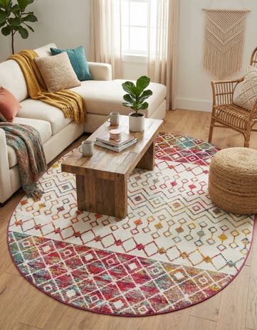 Ivory Multi Moroccan Trellis Oval Rug