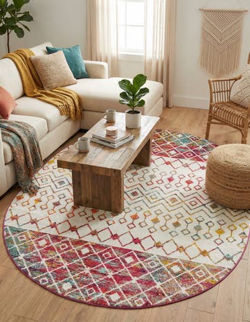 Ivory Multi Moroccan Trellis Oval Rug