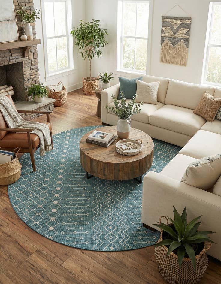 Detail image of 13' x 13'  Washable Trellis Indoor / Outdoor Round Rug