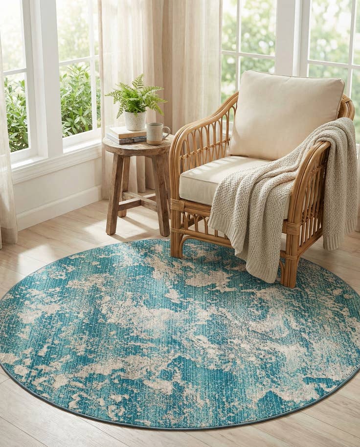 Detail image of 5' x 5' Easy-Clean Modern Indoor / Outdoor Round Rug