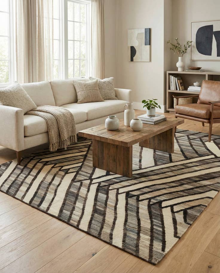 Detail image of 6' x 7' 7 Hand Woven Kilim Modern Wool Rug