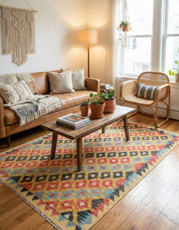4' 2 x 6' Hand Woven Kilim Maymana Wool Rug