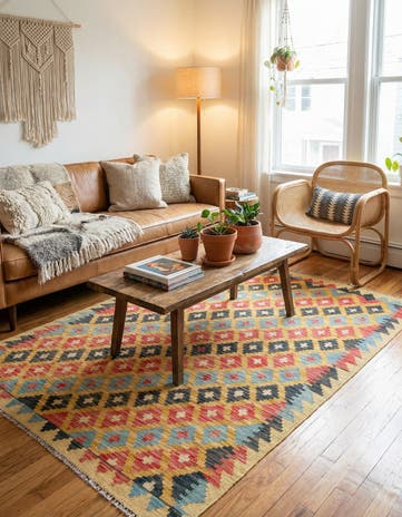 4' 2 x 6' Hand Woven Kilim Maymana Wool Rug