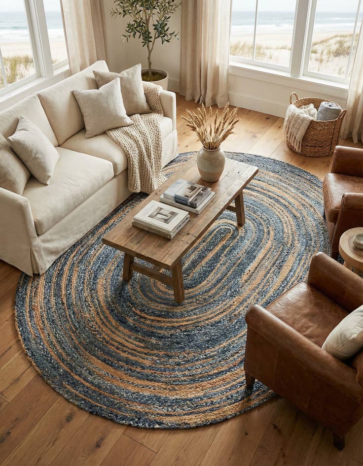 Detail image of  8' x 10'  Hand Braided Chindi Oval Rug