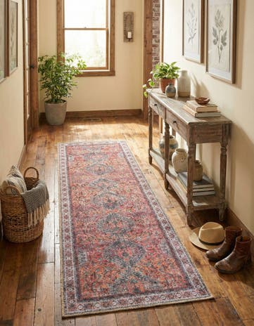 Rust Red Washable Timeless Runner Rug