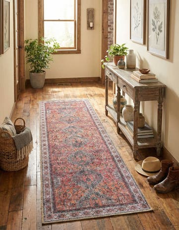 Rust Red Washable Timeless Runner Rug