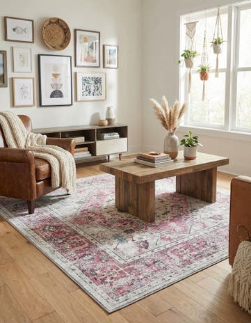 Light Coral Pink Washable Yara Square Rug