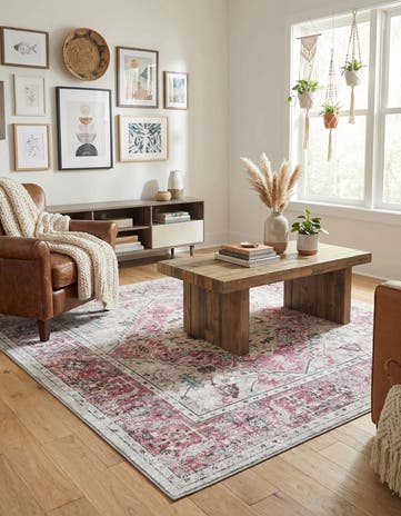 Light Coral Pink Washable Yara Square Rug