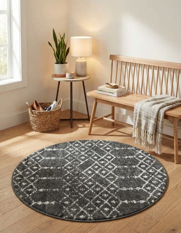 Charcoal Gray Paxon Trellis Round Rug