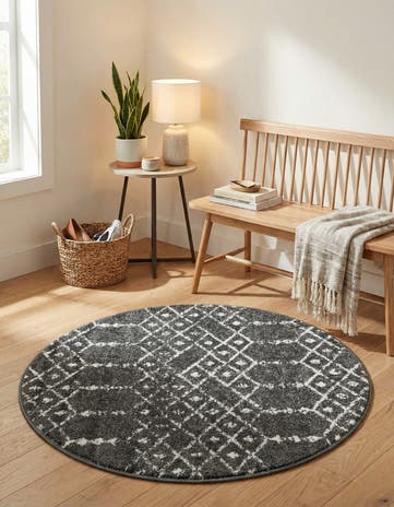 Charcoal Gray Paxon Trellis Round Rug