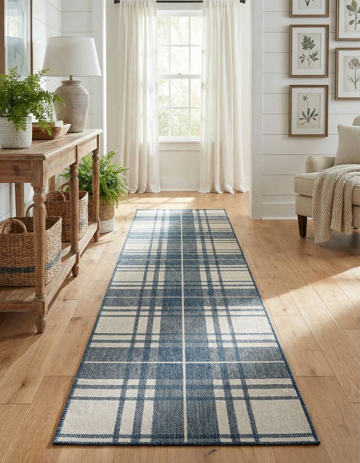 Detail image of 2' 7 x 12'  Washable Checkered Indoor / Outdoor Runner Rug