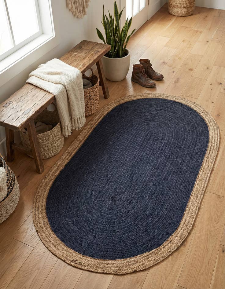 Detail image of 5' 1 x 8'  Hand Braided Jute Oval Rug