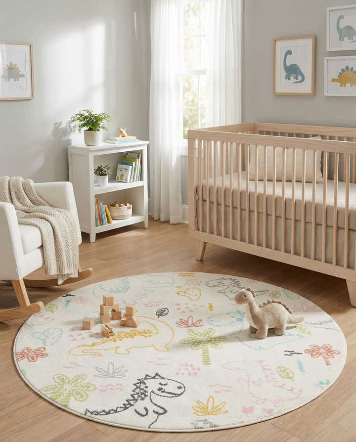 5' 3 x 5' 3 Dinosaur Whimsy Kids Round Rug