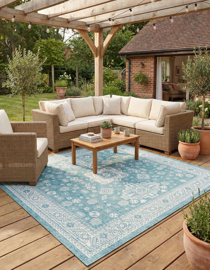 Detail image of 10' x 10'  Washable Aztec Indoor / Outdoor Square Rug