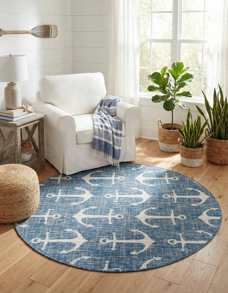 Detail image of 5' 3 x 5' 3  Washable Coastal Indoor / Outdoor Round Rug