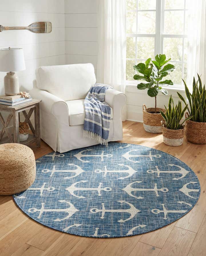 5' 3 x 5' 3 Easy-Clean Coastal Indoor / Outdoor Round Rug