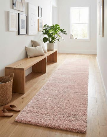 Pink Solid Frieze Runner Rug