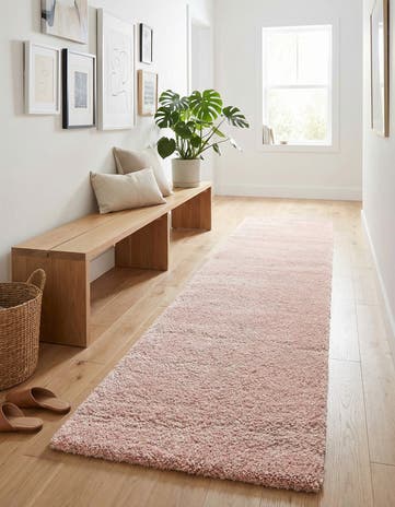 Pink Solid Frieze Runner Rug
