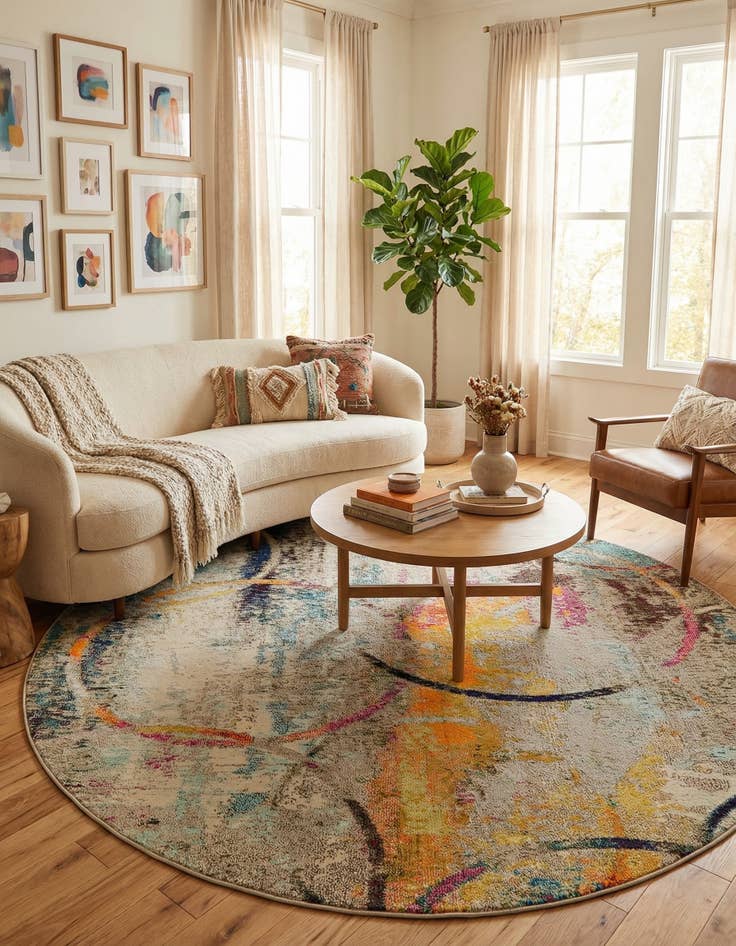 Detail image of  8' x 8'  Washable Theia Round Rug