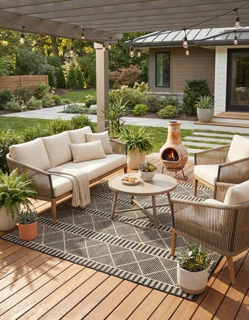 Black Easy-Clean Lattice Indoor / Outdoor Square Rug