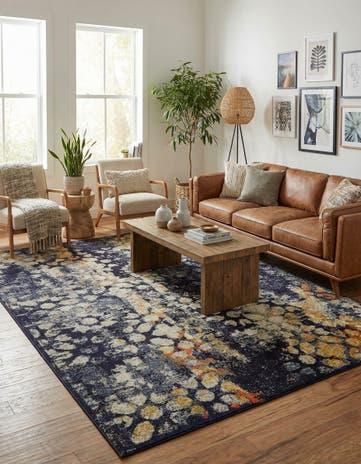 Navy Blue Washable Carnevale Rug