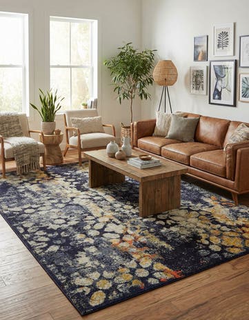 Navy Blue Washable Carnevale Rug